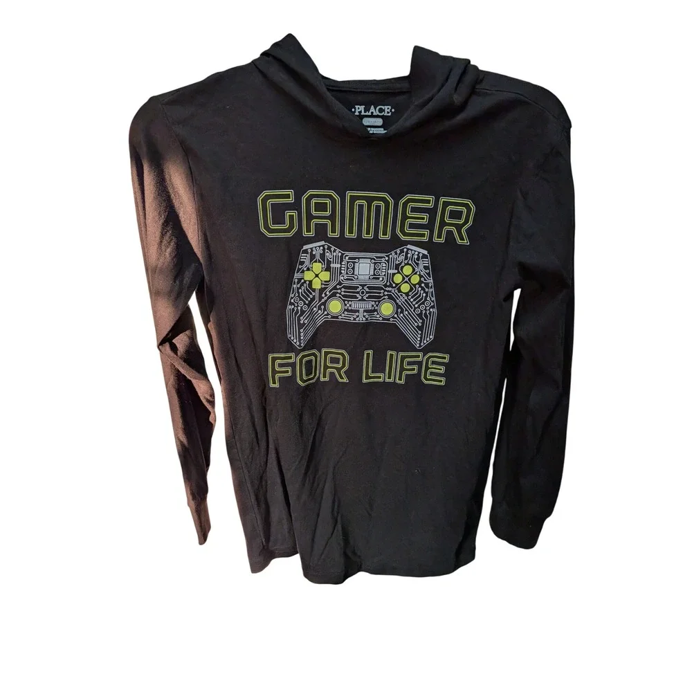 The Childrens Place Boys Gamer For Life Graphic Hoodie T-Shirt Size L 10/12